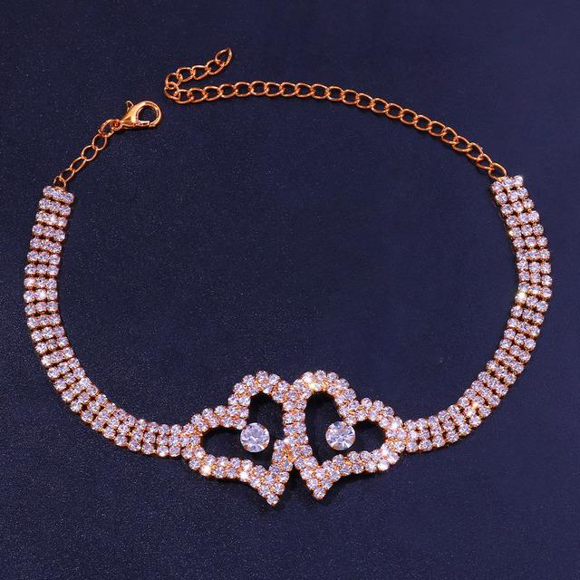 Intarsien mit Diamanten Umarmung Doppel Herz Fußkettchen Weibliche Glück Herz Schöne Multi Reihe Diamant Fuß Ornamente 20 cm von Joom DACH