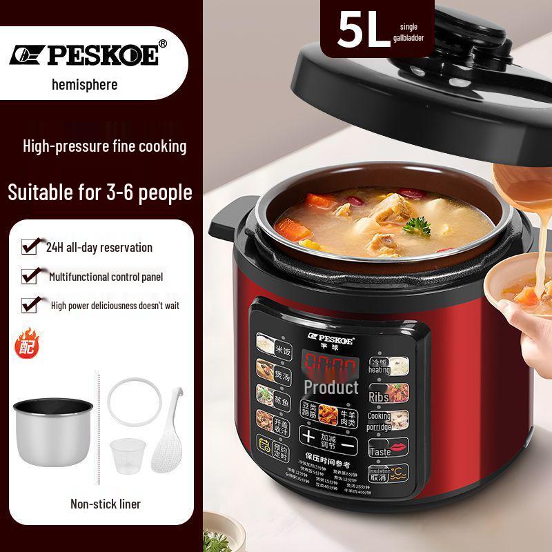 Intelligenter Multifunktions-Elektro-Schnellkochtopf - Doppelter Topf, Große Kapazität, Automatisch, Hochdruck-Reis- & Breikocher Chinese Red - Electric Pressure Cooker von Joom DACH