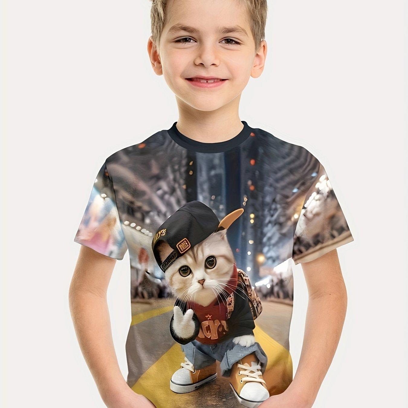 Interessantes 3D-Tier-Druck-T-Shirt für Jungen und Mädchen, kreatives T-Shirt, lässig, kurzärmelig, Tops, T-Shirt für Jungen und Mädchen, Sommerkleidung 120 von Joom DACH