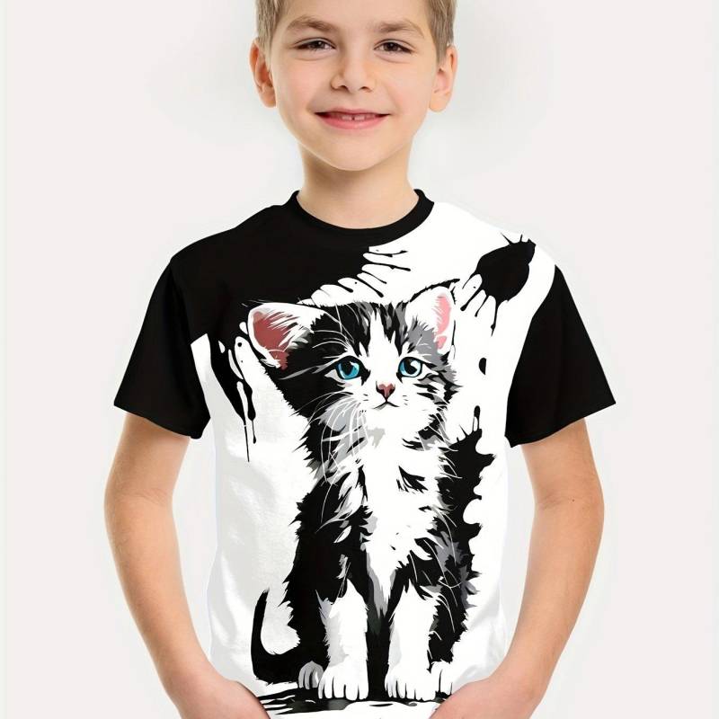 Interessantes 3D-Tier-Druck-T-Shirt für Jungen und Mädchen, kreatives T-Shirt, lässig, kurzärmelig, Tops, T-Shirt für Jungen und Mädchen, Sommerkleidung 140 von Joom DACH