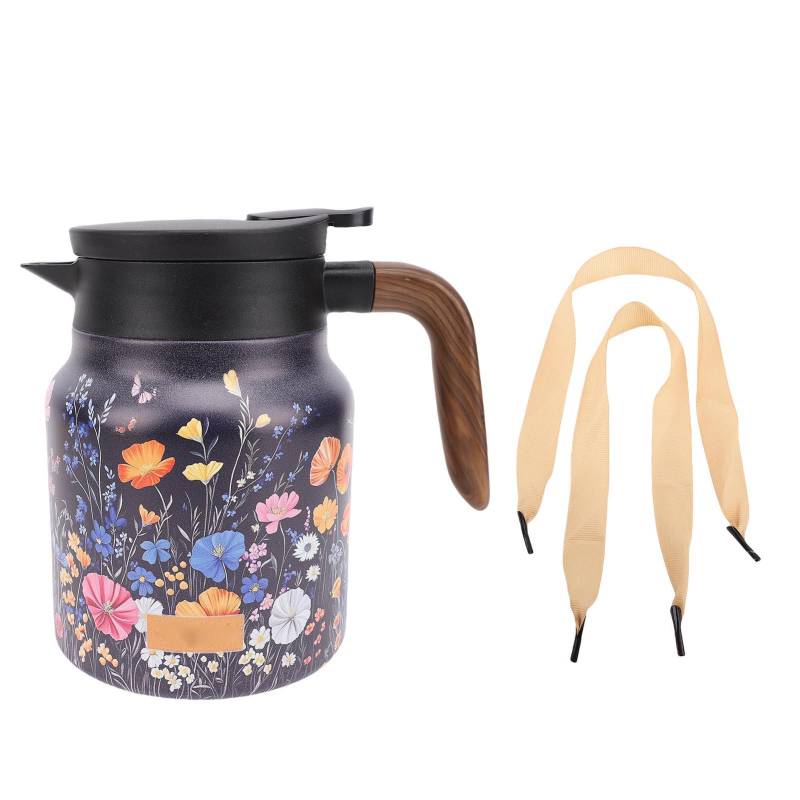 Isolierte Teekanne mit Deckel 1000ml Edelstahl Tragbare Vakuum Heißkaffeekanne mit Holzmaserung L(for 6.5-9kg) von Joom DACH