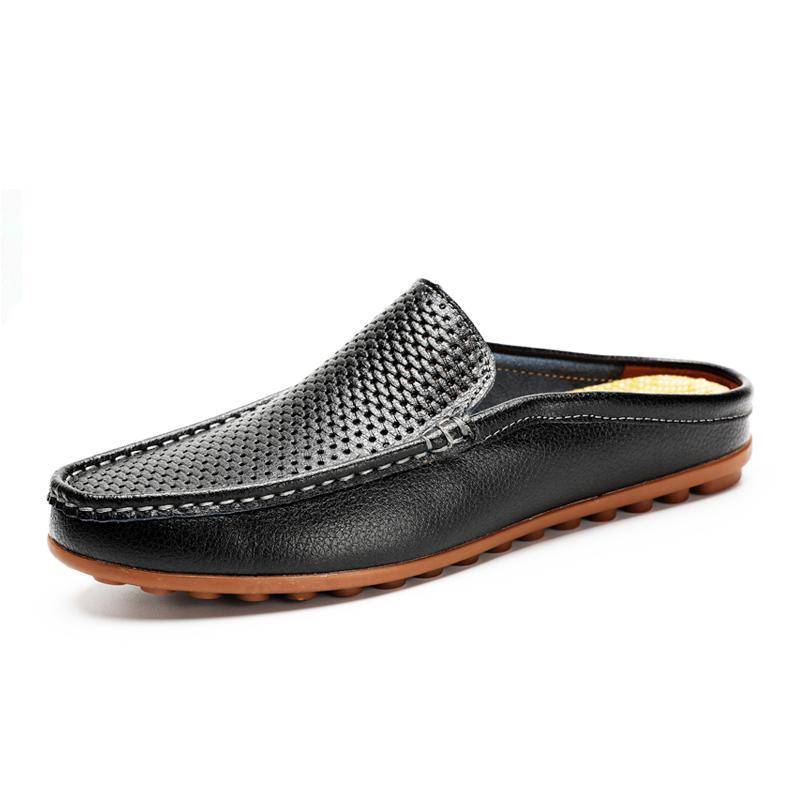 Italienische Herren Hausschuhe Echtes Leder Loafer Mokassins Outdoor Rutschfeste Schwarze Casual Slides Sommer Frühling Mode Schuhe 2022 44 von Joom DACH