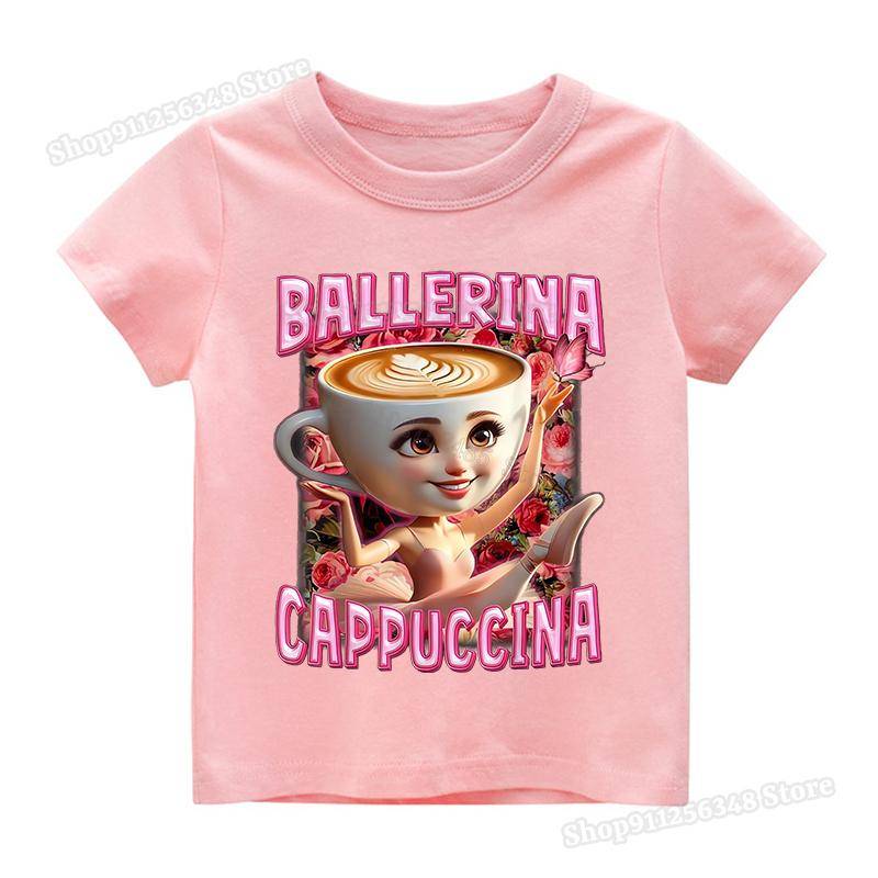 Italienischer Brainrot Niedliches Meme T-Shirt für Mädchen Kleidung Ballerina Cappuccino Print T-Shirts Oberteile Rosa Sommer Baumwoll-Outfits Streetwear 110 von Joom DACH
