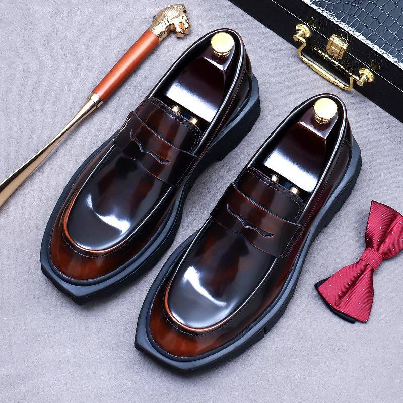 Italienisches Lackleder Herrenschuhe Luxusmarke Rund zu Plateau Elegant Echtes Leder Slipper Hochzeit Loafer Schuhe Mann 44 braun von Joom DACH
