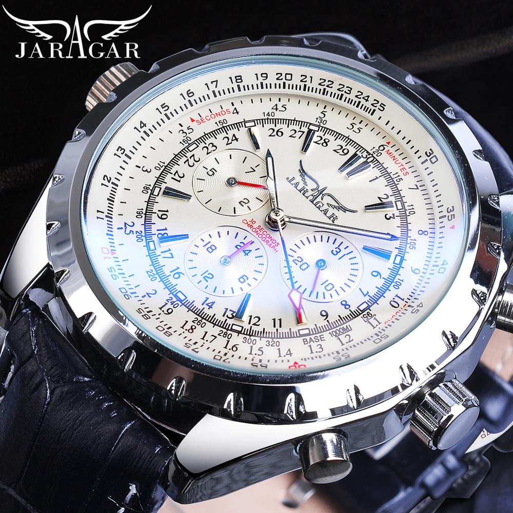 JARAGAR Blau Glas Aviator Serie Military Echte Männer Sport Automatische Armbanduhr Top Marke Luxus Mechanische Männliche Uhr Stunde weiß von Joom DACH