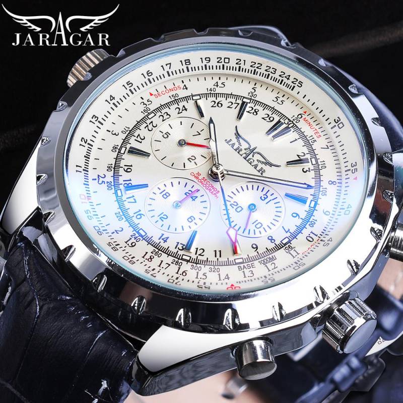 JARAGAR Blau Glas Aviator Serie Military Echte Männer Sport Automatische Armbanduhr Top Marke Luxus Mechanische Männliche Uhr Stunde weiß von Joom DACH