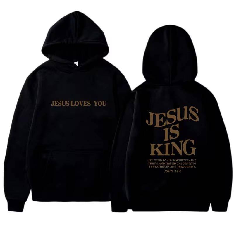 JESUS IS KING Herbst- und Winter-Kapuzenpullover für Damen, langärmlige Amazon-Kapuzenpullover, beidseitig mit Buchstaben bedruckte Damenbekleidung L schwarz von Joom DACH