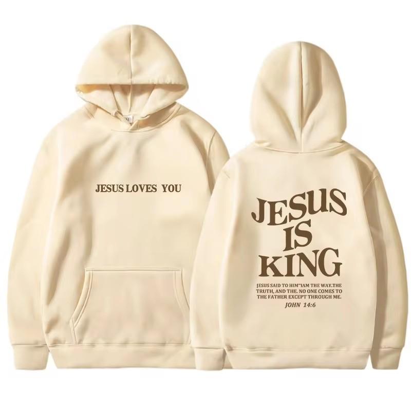 JESUS IS KING Herbst- und Winter-Kapuzenpullover für Damen, langärmlige Amazon-Kapuzenpullover, beidseitig mit Buchstaben bedruckte Damenbekleidung XL khaki von Joom DACH