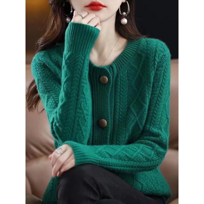 Jacke Damen Herbst und Winter Neu Locker und Vielseitig Gestrickte Strickjacke Oberteil XXL smaragdgrün von Joom DACH