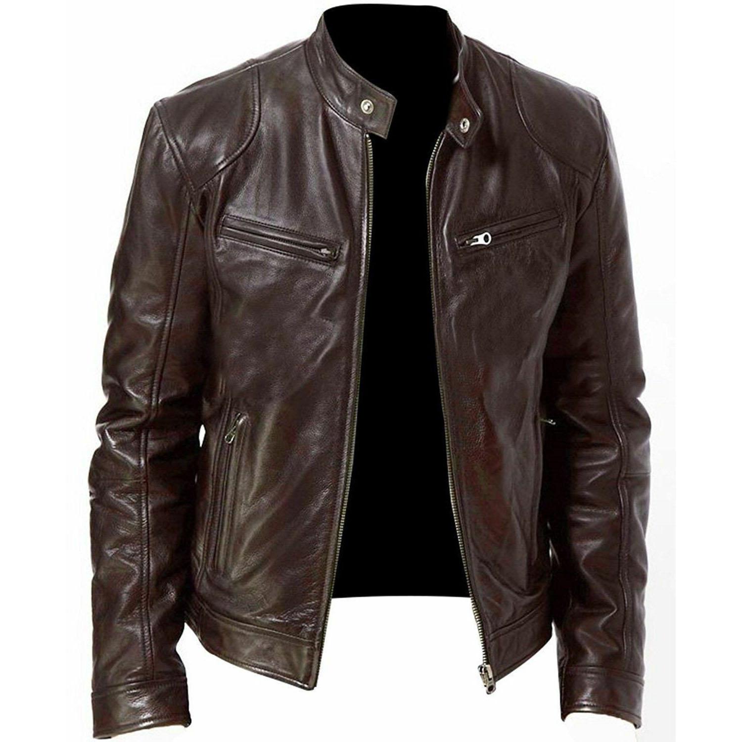 Jacke Herren Motorrad PU Jacke Slim Fit Jacken Herbst Reißverschluss Winddicht Ledermantel Männer Kleidung Übergröße 7XL braun von Joom DACH