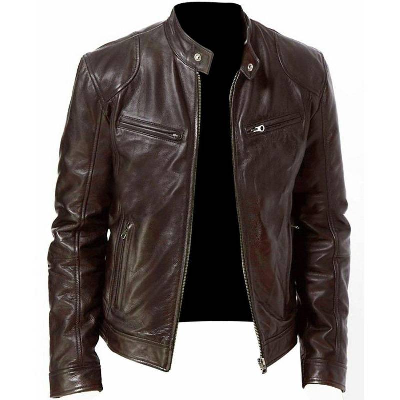 Jacke Herren Motorrad PU Jacke Slim Fit Jacken Herbst Reißverschluss Winddicht Ledermantel Männer Kleidung Übergröße 7XL braun von Joom DACH