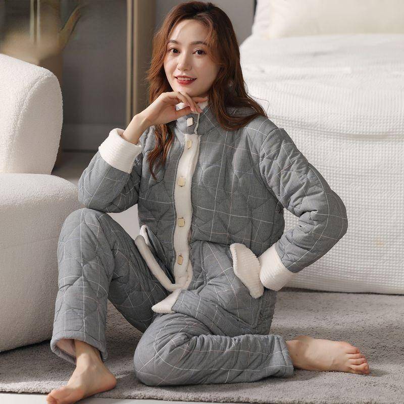Jacke Pyjama Damen Winter Drei Lagen Warm Plüsch Verdicken Homewear Lässig Mittleren Alters Jung Nachtwäsche Set 2XL von Joom DACH