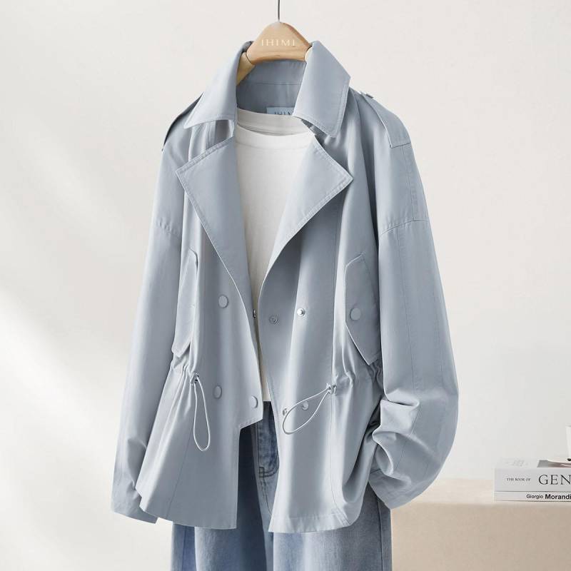 Jacke Trenchcoat Damen Herbst Neu Top Frühling und Herbst Dünne Kurze Jacke Damen M blau von Joom DACH