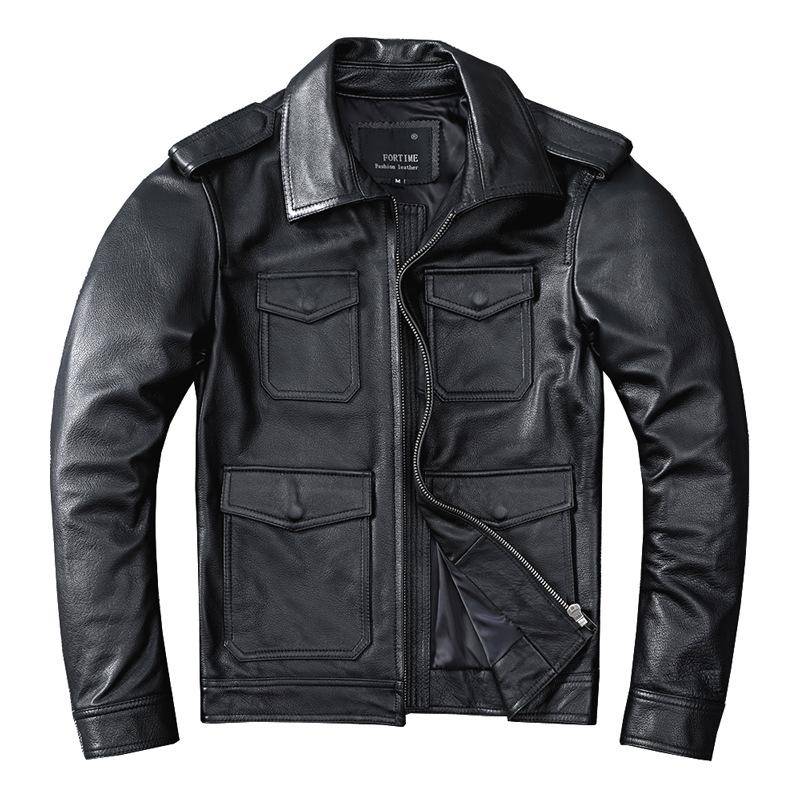 Jacke aus reinem Rindsleder für Herren, Motorradjacke mit kurzem Revers und mehreren Taschen, Trendjacke XXXXL schwarz von Joom DACH