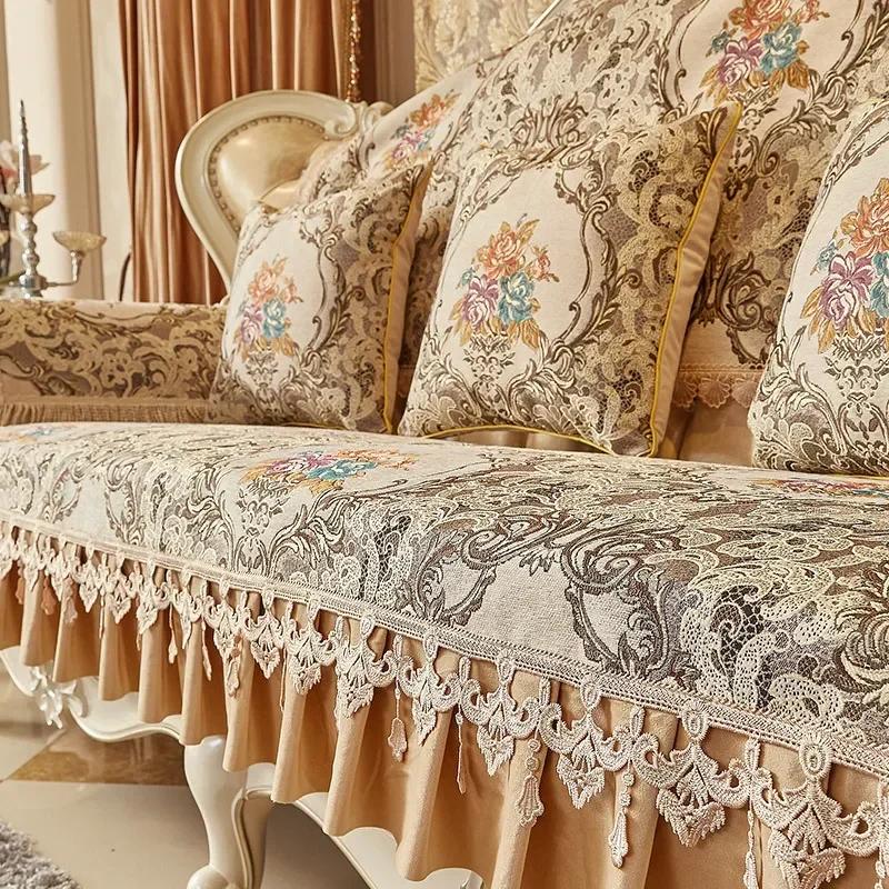 Jacquard-Sofabezug der Spitzenklasse, europäischer bestickter Saum, Sofakissen, Rückenlehnentuch, rutschfestes, verschleißfestes Handtuch, Kissenbezug 70x210cm 1pcs von Joom DACH