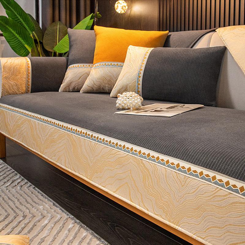 Jacquard Sofabezug mit breiter Kante, Anti-Rutsch-Gitter, Plüschkissen, warmer Bezug, Sofatuch, Stickerei, Gurtband, Sofakissenbezug für Zuhause 90x180cm 1pcs von Joom DACH