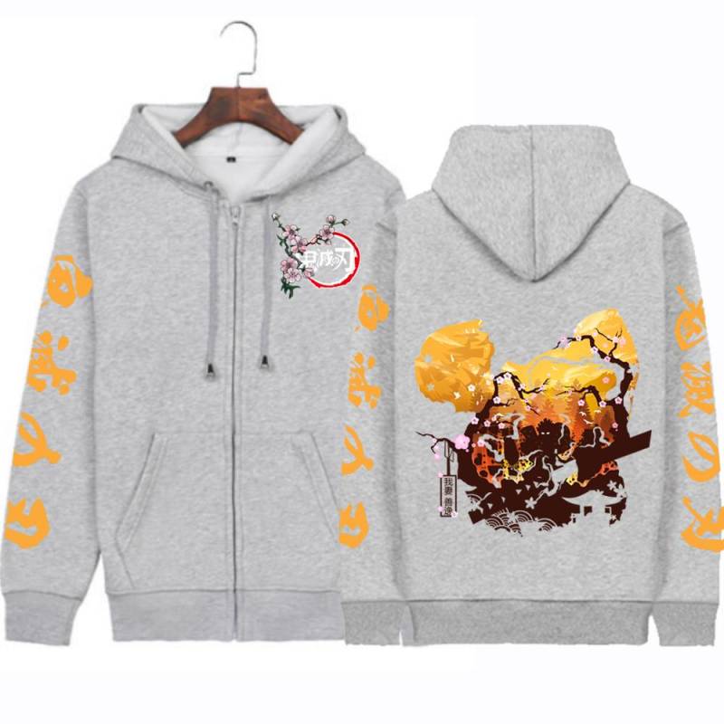 Japan Anime Demon Slayer Agatsuma Zenitsu Print Mit Kapuze Männer Frauen Übergroße Zipper Hoodies Harajuku Sweatshirt Unisex Zip Jakcet L graue von Joom DACH