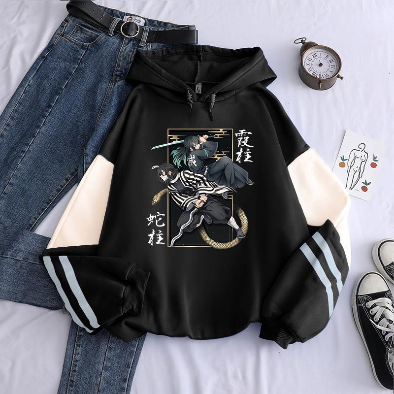 Japan Anime Demon Slayer: Iguro Obanai Bedruckte Kapuzenjacke für Herren und Damen, Patchwork-Hoodies Kimetsu No Yaiba, Sweatshirt, Harajuku-Pullover XXL weiß/schwarz von Joom DACH