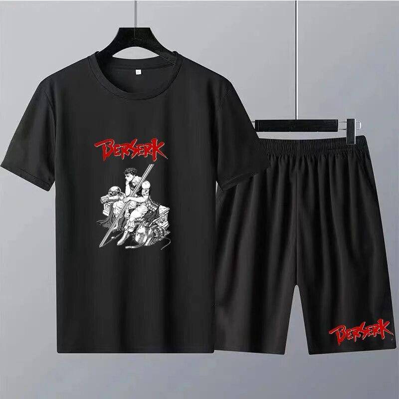 Japanische Anime Berserker Druck männer Rundhals T-shirt Sets Sommer T-Shirt Shorts 2 stücke Set Übergroßen Trainingsanzug Casual Männer kleidung M von Joom DACH
