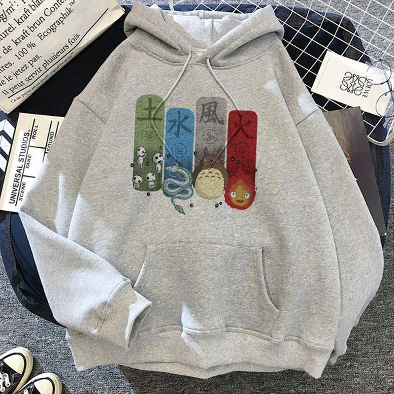 Japanische Anime Cartoon Totoro Hoodie Frauen Kawaii Hoodies Miyazaki Hayao Studio Ghibli Harajuku Grau Sweatshirts Unisex Sweatshirt M von Joom DACH