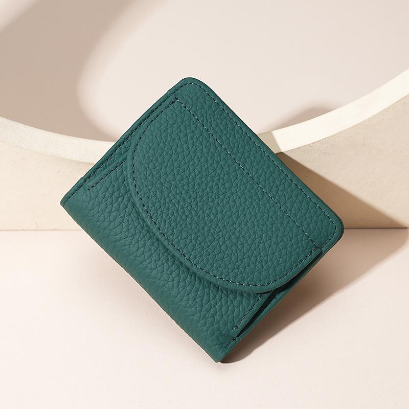 Japanische Damen-Geldbörse aus echtem Leder – RFID-Schutz, Mini-Geldbörse mit Diebstahlschutz dunkelgrüne von Joom DACH