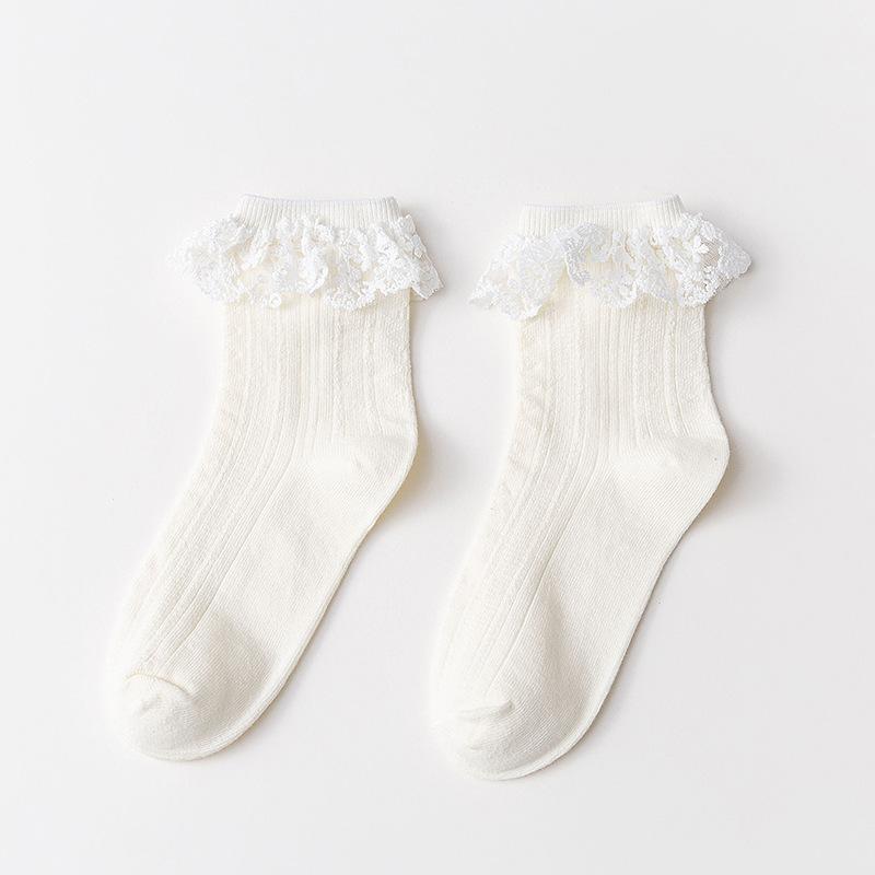 Japanische Kawaii süße weiße Socken JK Spitze Rüschen Rüschen Socken Frauen einfarbig süße Mädchen Studenten Lolita Stil Spitze Crew Socken von Joom DACH