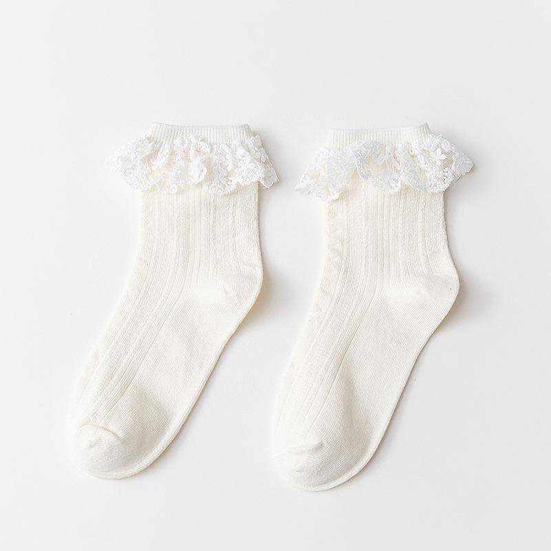 Japanische Kawaii süße weiße Socken JK Spitze Rüschen Rüschen Socken Frauen einfarbig süße Mädchen Studenten Lolita Stil Spitze Crew Socken von Joom DACH