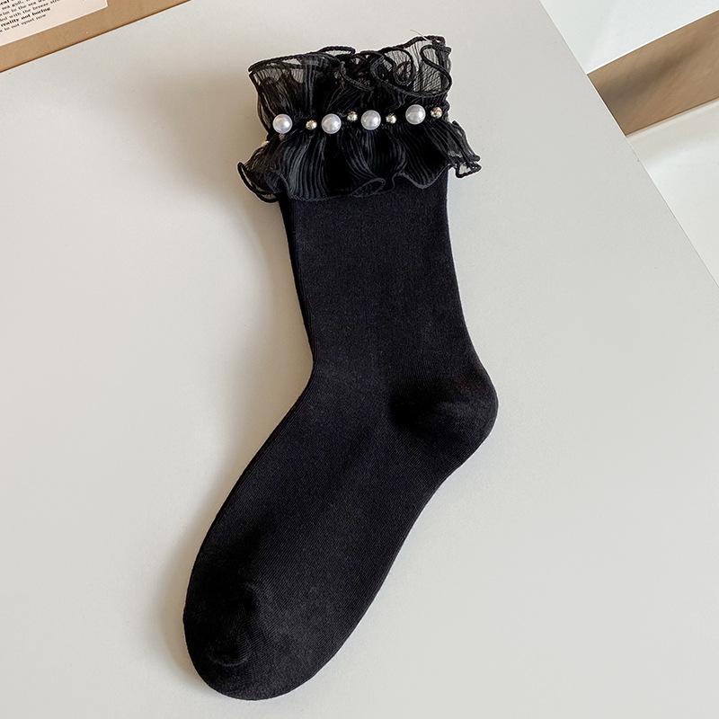 Japanische Kawaii süße weiße Socken JK Spitze Rüschen Rüschen Socken Frauen einfarbig süße Mädchen Studenten Lolita Stil Spitze Crew Socken von Joom DACH