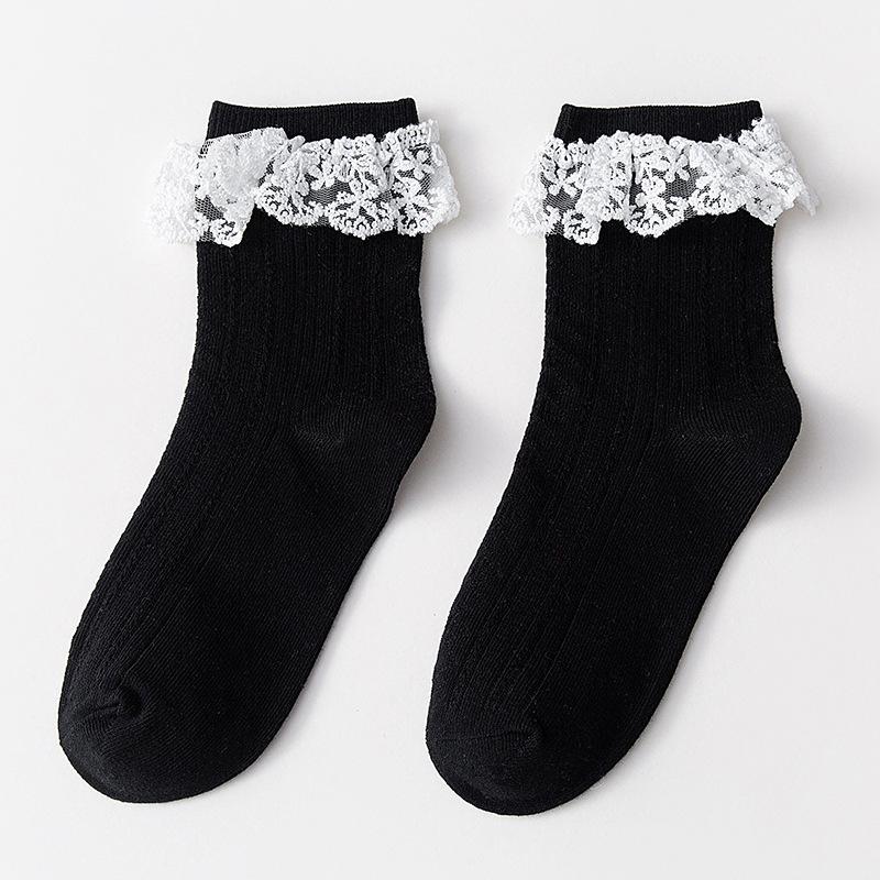 Japanische Kawaii süße weiße Socken JK Spitze Rüschen Rüschen Socken Frauen einfarbig süße Mädchen Studenten Lolita Stil Spitze Crew Socken von Joom DACH