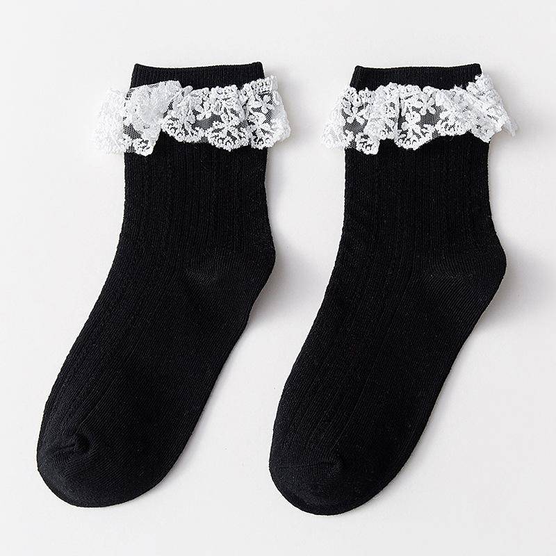 Japanische Kawaii süße weiße Socken JK Spitze Rüschen Rüschen Socken Frauen einfarbig süße Mädchen Studenten Lolita Stil Spitze Crew Socken von Joom DACH
