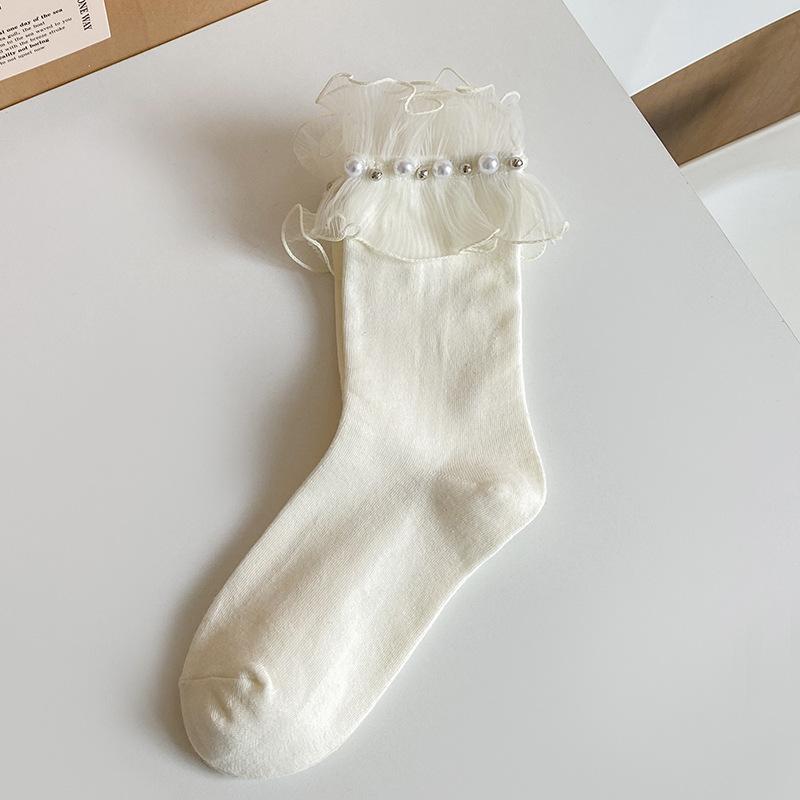 Japanische Kawaii süße weiße Socken JK Spitze Rüschen Rüschen Socken Frauen einfarbig süße Mädchen Studenten Lolita Stil Spitze Crew Socken von Joom DACH