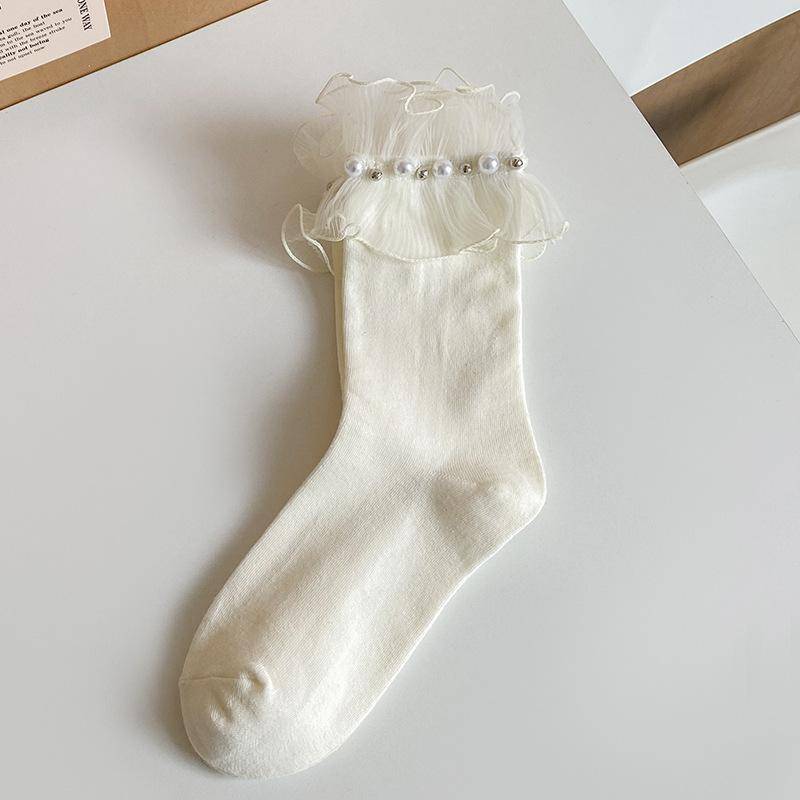 Japanische Kawaii süße weiße Socken JK Spitze Rüschen Rüschen Socken Frauen einfarbig süße Mädchen Studenten Lolita Stil Spitze Crew Socken von Joom DACH