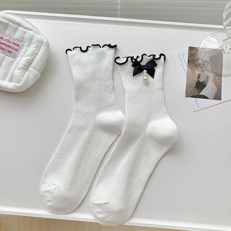 Japanische Kawaii süße weiße Socken JK Spitze Rüschen Rüschen Socken Frauen einfarbig süße Mädchen Studenten Lolita Stil Spitze Crew Socken von Joom DACH