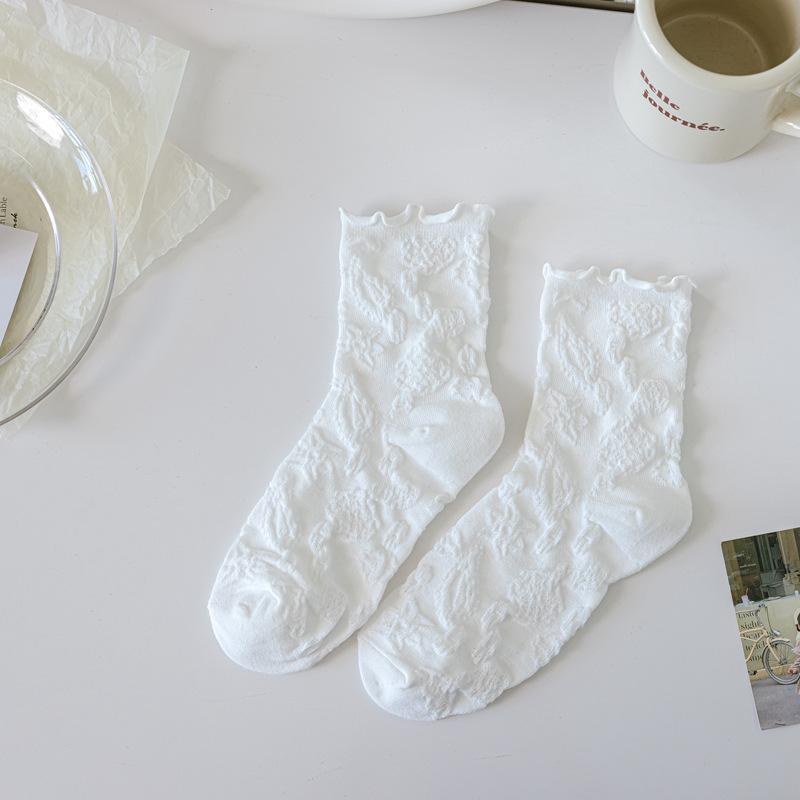 Japanische Kawaii süße weiße Socken JK Spitze Rüschen Rüschen Socken Frauen einfarbig süße Mädchen Studenten Lolita Stil Spitze Crew Socken von Joom DACH