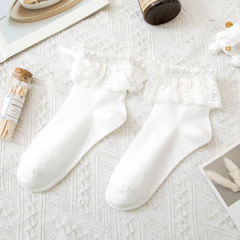 Japanische Kawaii süße weiße Socken JK Spitze Rüschen Rüschen Socken Frauen einfarbig süße Mädchen Studenten Lolita Stil Spitze Crew Socken von Joom DACH