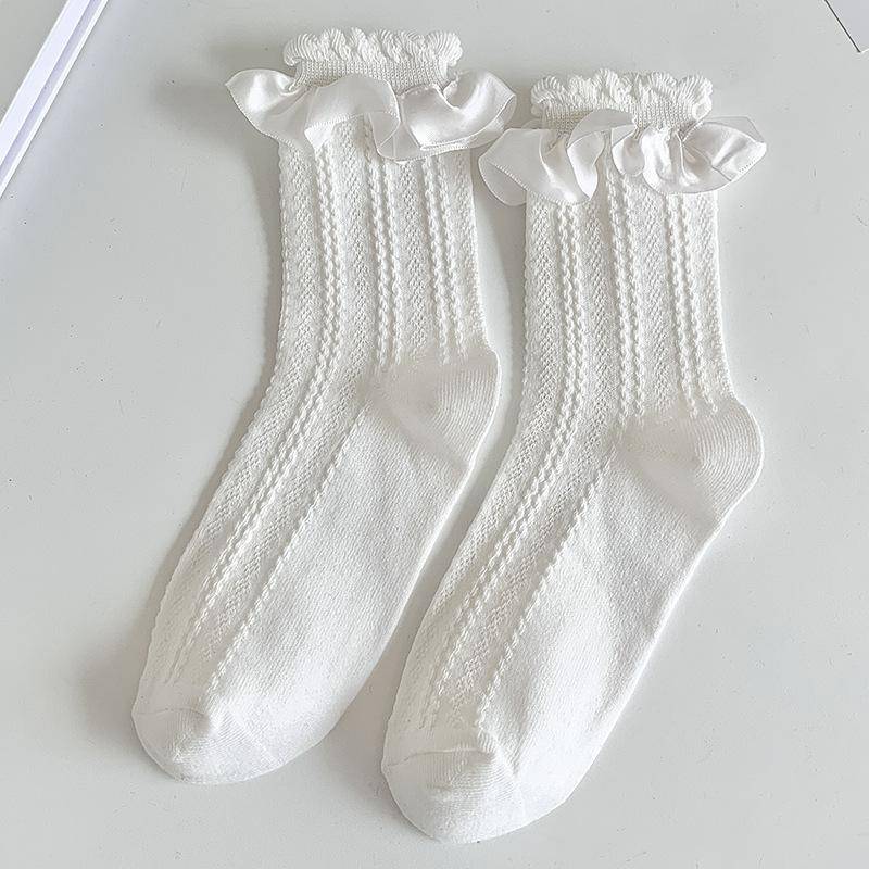 Japanische Kawaii süße weiße Socken JK Spitze Rüschen Rüschen Socken Frauen einfarbig süße Mädchen Studenten Lolita Stil Spitze Crew Socken von Joom DACH