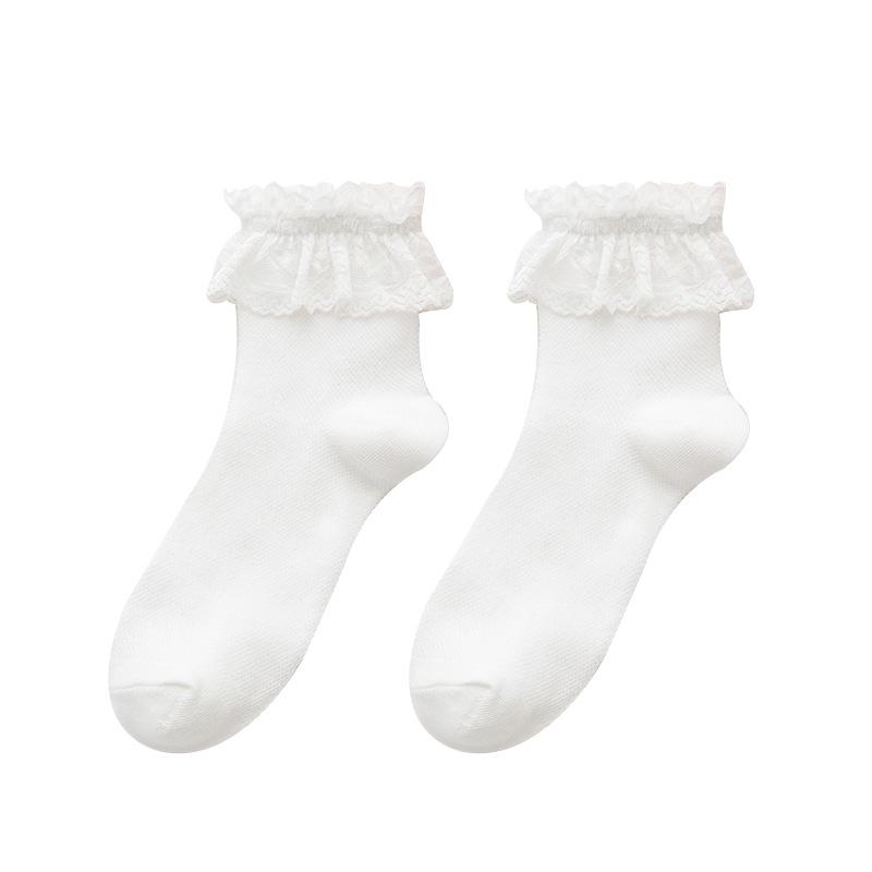 Japanische Kawaii süße weiße Socken JK Spitze Rüschen Rüschen Socken Frauen einfarbig süße Mädchen Studenten Lolita Stil Spitze Crew Socken von Joom DACH