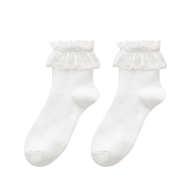 Japanische Kawaii süße weiße Socken JK Spitze Rüschen Rüschen Socken Frauen einfarbig süße Mädchen Studenten Lolita Stil Spitze Crew Socken von Joom DACH