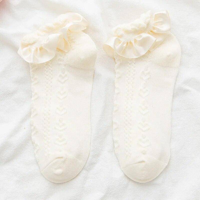 Japanische Kawaii süße weiße Socken JK Spitze Rüschen Rüschen Socken Frauen einfarbig süße Mädchen Studenten Lolita Stil Spitze Crew Socken von Joom DACH