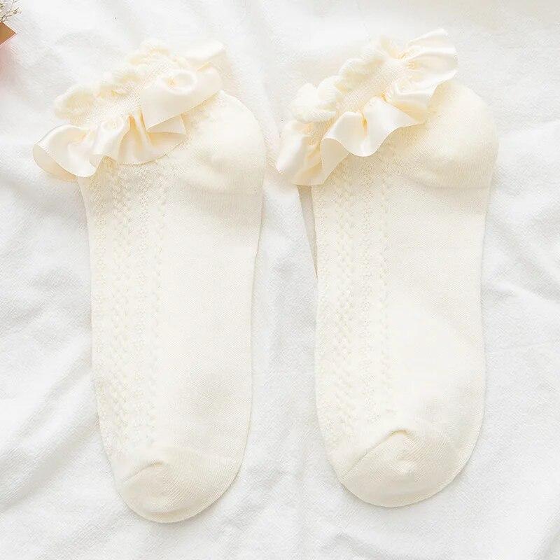Japanische Kawaii süße weiße Socken JK Spitze Rüschen Rüschen Socken Frauen einfarbig süße Mädchen Studenten Lolita Stil Spitze Crew Socken von Joom DACH