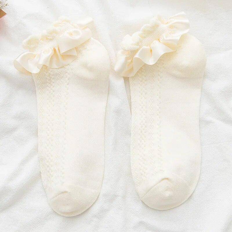 Japanische Kawaii süße weiße Socken JK Spitze Rüschen Rüschen Socken Frauen einfarbig süße Mädchen Studenten Lolita Stil Spitze Crew Socken von Joom DACH