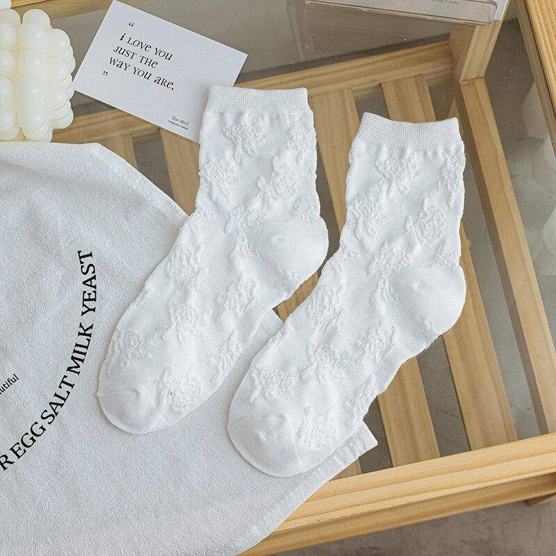 Japanische Kawaii süße weiße Socken JK Spitze Rüschen Rüschen Socken Frauen einfarbig süße Mädchen Studenten Lolita Stil Spitze Crew Socken von Joom DACH