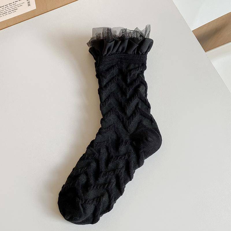 Japanische Kawaii süße weiße Socken JK Spitze Rüschen Rüschen Socken Frauen einfarbig süße Mädchen Studenten Lolita Stil Spitze Crew Socken von Joom DACH