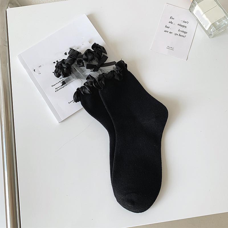 Japanische Kawaii süße weiße Socken JK Spitze Rüschen Rüschen Socken Frauen einfarbig süße Mädchen Studenten Lolita Stil Spitze Crew Socken von Joom DACH