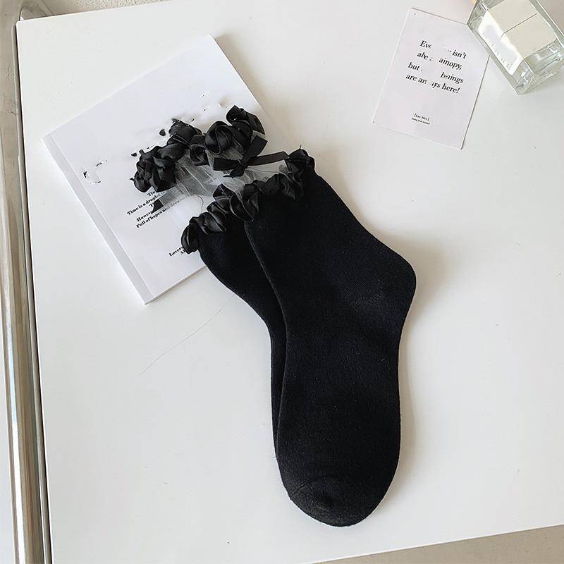 Japanische Kawaii süße weiße Socken JK Spitze Rüschen Rüschen Socken Frauen einfarbig süße Mädchen Studenten Lolita Stil Spitze Crew Socken von Joom DACH