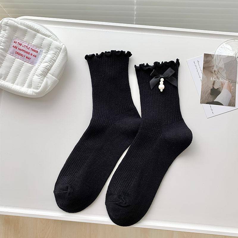 Japanische Kawaii süße weiße Socken JK Spitze Rüschen Rüschen Socken Frauen einfarbig süße Mädchen Studenten Lolita Stil Spitze Crew Socken von Joom DACH