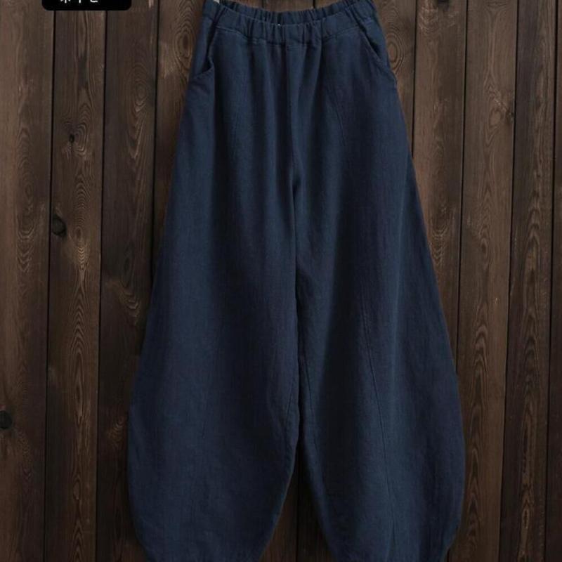 Japanische Plus Größe Frühling und Herbst Baumwolle und Leinen Lose Casual Pumphose Frauen XXL dunkelblaue von Joom DACH