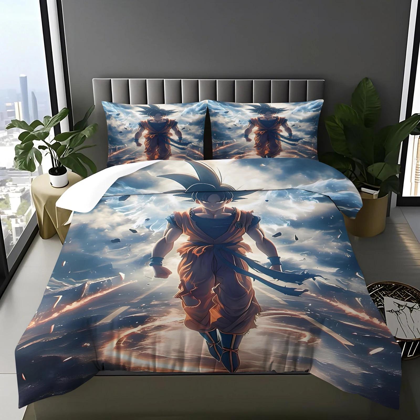 Japanische heiße Anime-Bettwäsche mit G-Goku-Muster, Bettbezug und Kissenbezug, geeignet für Kinder-Jahreszeiten-Schlafzimmerdekoration EU Single 2Pcs&set von Joom DACH