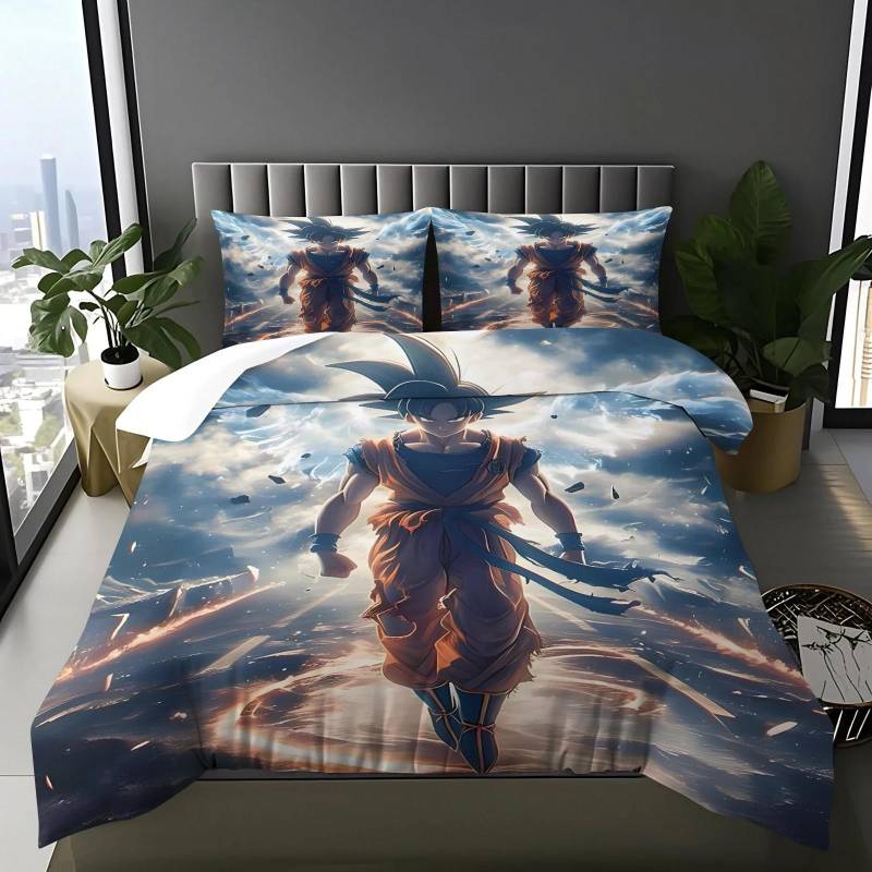 Japanische heiße Anime-Bettwäsche mit G-Goku-Muster, Bettbezug und Kissenbezug, geeignet für Kinder-Jahreszeiten-Schlafzimmerdekoration EU Single 2Pcs&set von Joom DACH