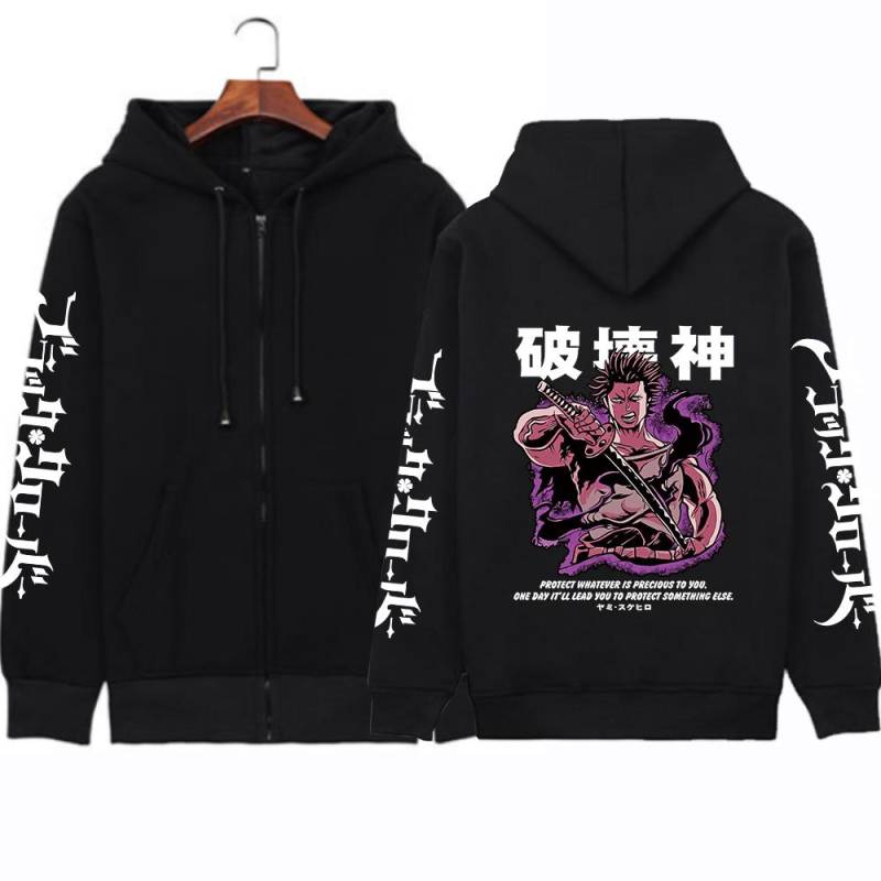 Japanischer Anime Black Clover Pullover Yami Sukehiro Reißverschluss Hoodies Sweatshirts Männer Frauen Harajuku Langarm Zip Up Jacken XL schwarz von Joom DACH